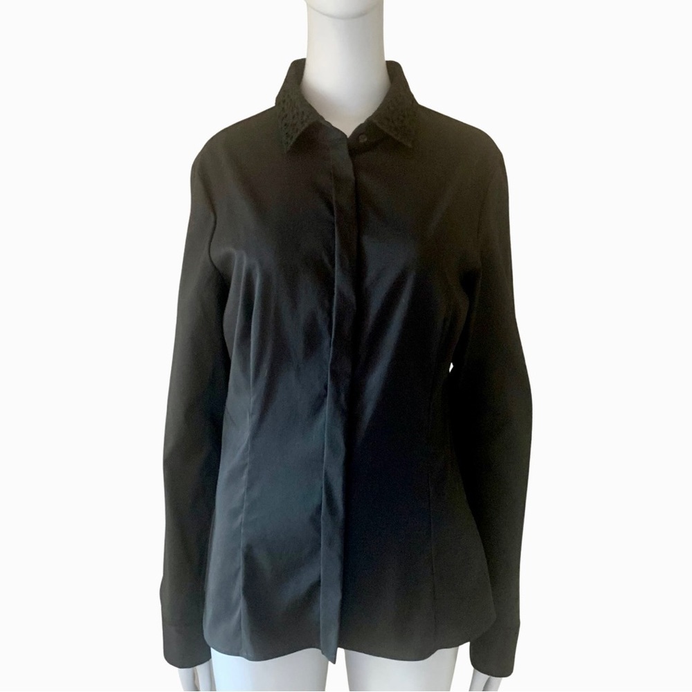 HUGO BOSS “Boresa” Blouse Stretch Poplin Lace Collar - Picture 8 of 16